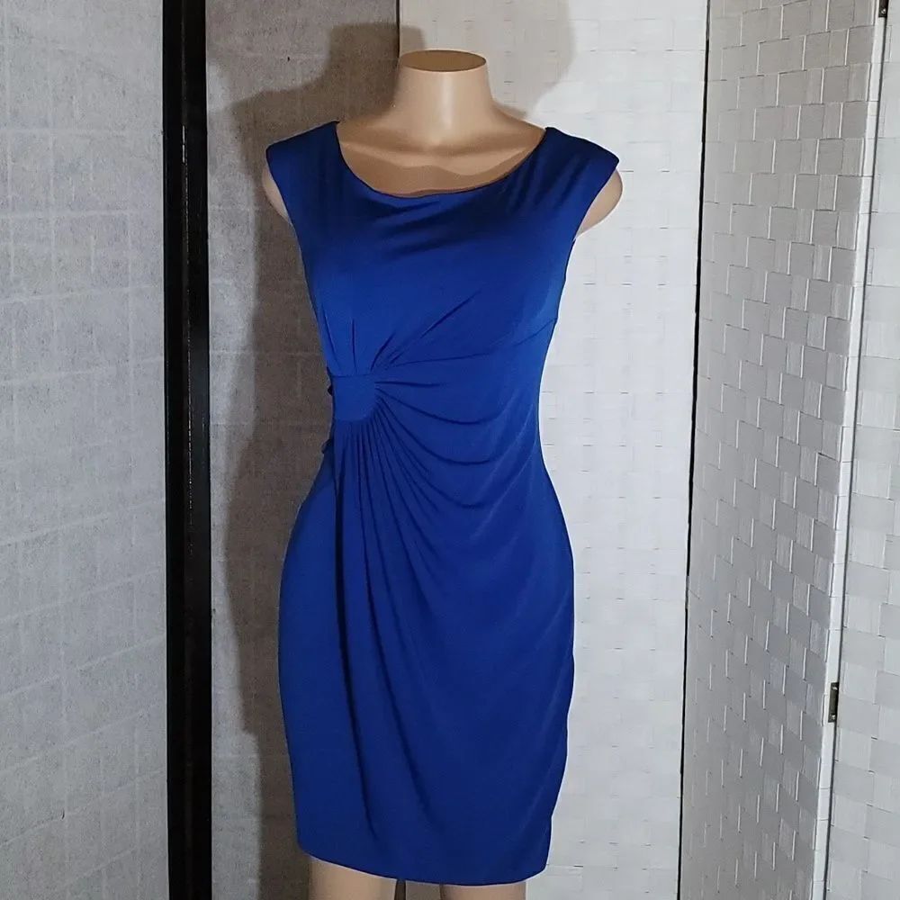 DRESS BARN SLEEVELESS RUCHED DETAILS ROUND NECKLINE SHEATH DRESS - Picture 3 of 14